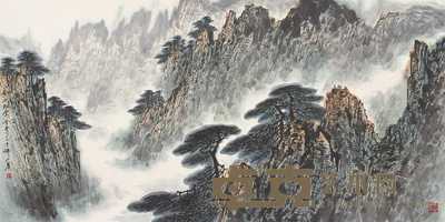 张登堂  黄山松云 镜心 68×136cm